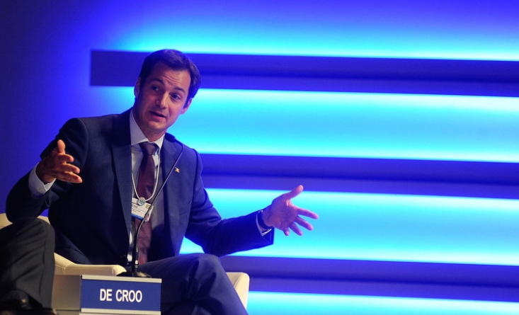 Alexander De Croo op een WEF-sessie in Dalian (China), sep 2013