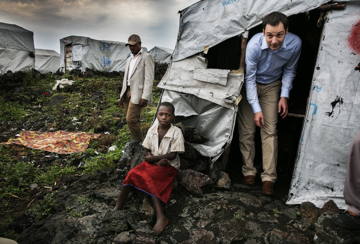 Alexander De Croo in het VN-vluchtelingenkamp Mugunga, Goma